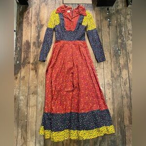 Vintage Colorful Long Sleeve Maxi Dress